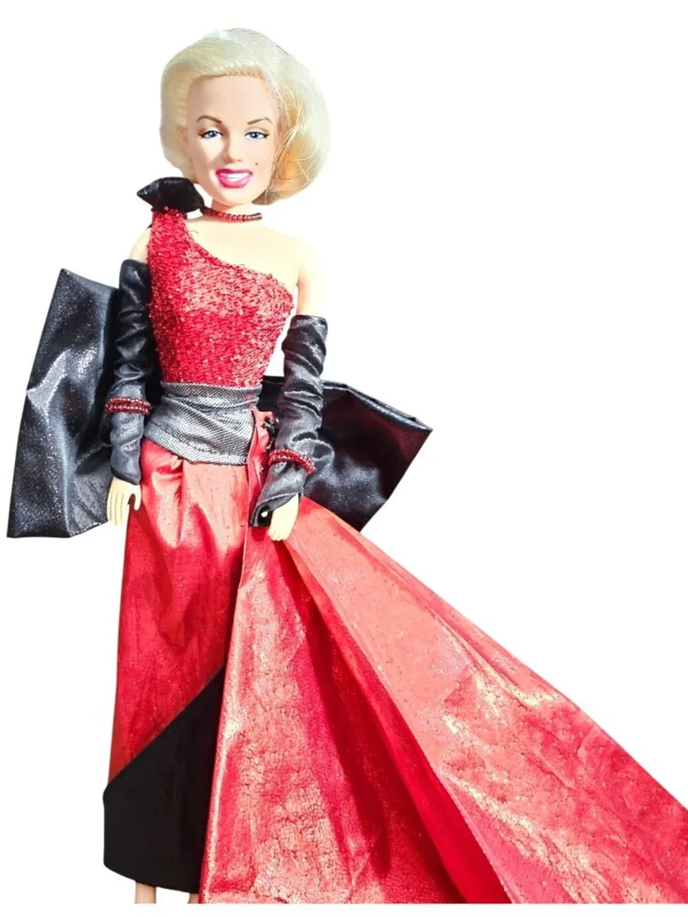Hollywood-Inspired Marilyn Monroe Fashion Doll In Glamorous Red & Black Gown Wit